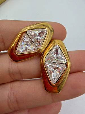 Vintage Earrings Swarovski SAL Crystal Triangle Signed Pierced