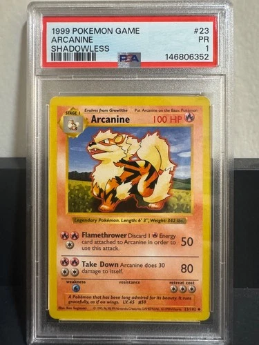 Arcanine 23/102 Base Set Shadowless 1999 Pokemon PSA 1