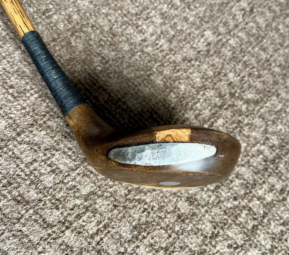 Ancien Driver De Golf Vintage Hickory - Bois Sunningdale, Droitier, Flex Rigide, Blanc Rayé