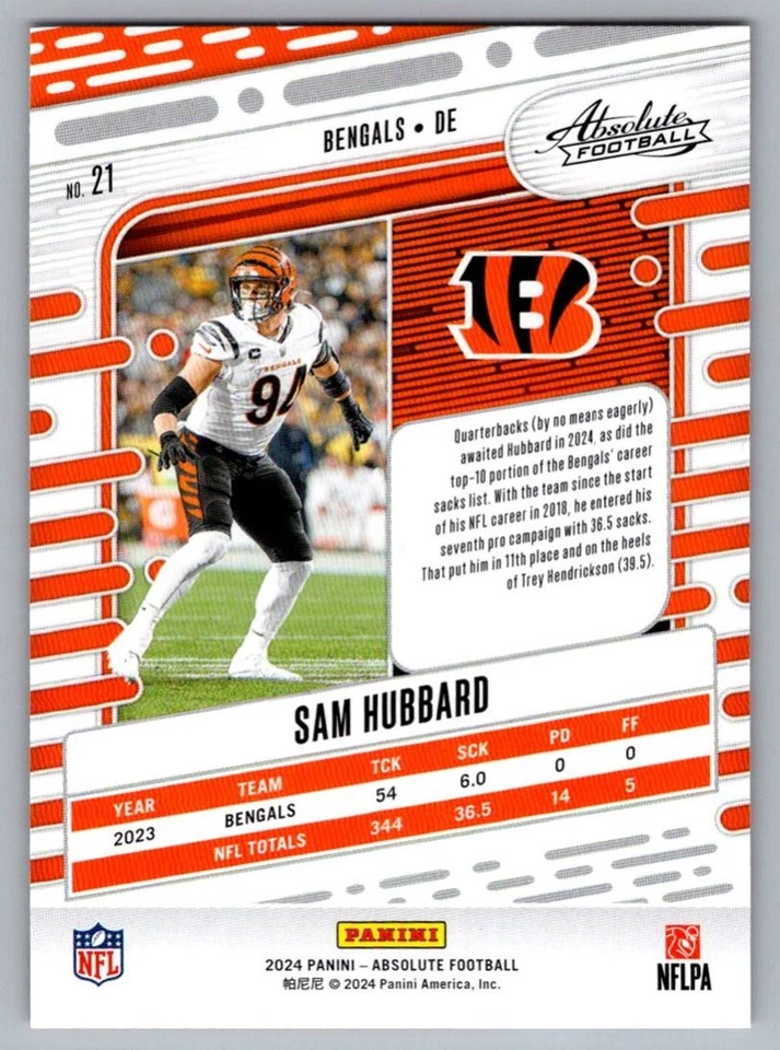 2024 Panini Absolute Sam Hubbard Cincinnati Bengals #47 - Image 2 of 2
