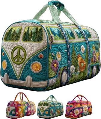 Hippie Van Quilted Duffle Bag,Weekender Travel Bags， Hippie Quilted Duffle Bags#