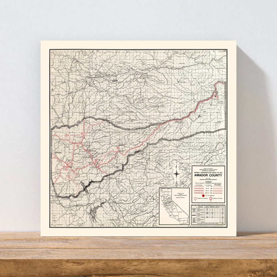 Old Map of Amador County, CA 1935 - Vintage California Art - Image 3 of 4