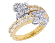 Butterfly Baguette 0.9CT Real Diamond 10K Yellow-White Gold Ring
