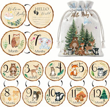 Woodland Baby Monthly Milestone Signs, 7Pcs Double Sided Wooden Months Baby Mile
