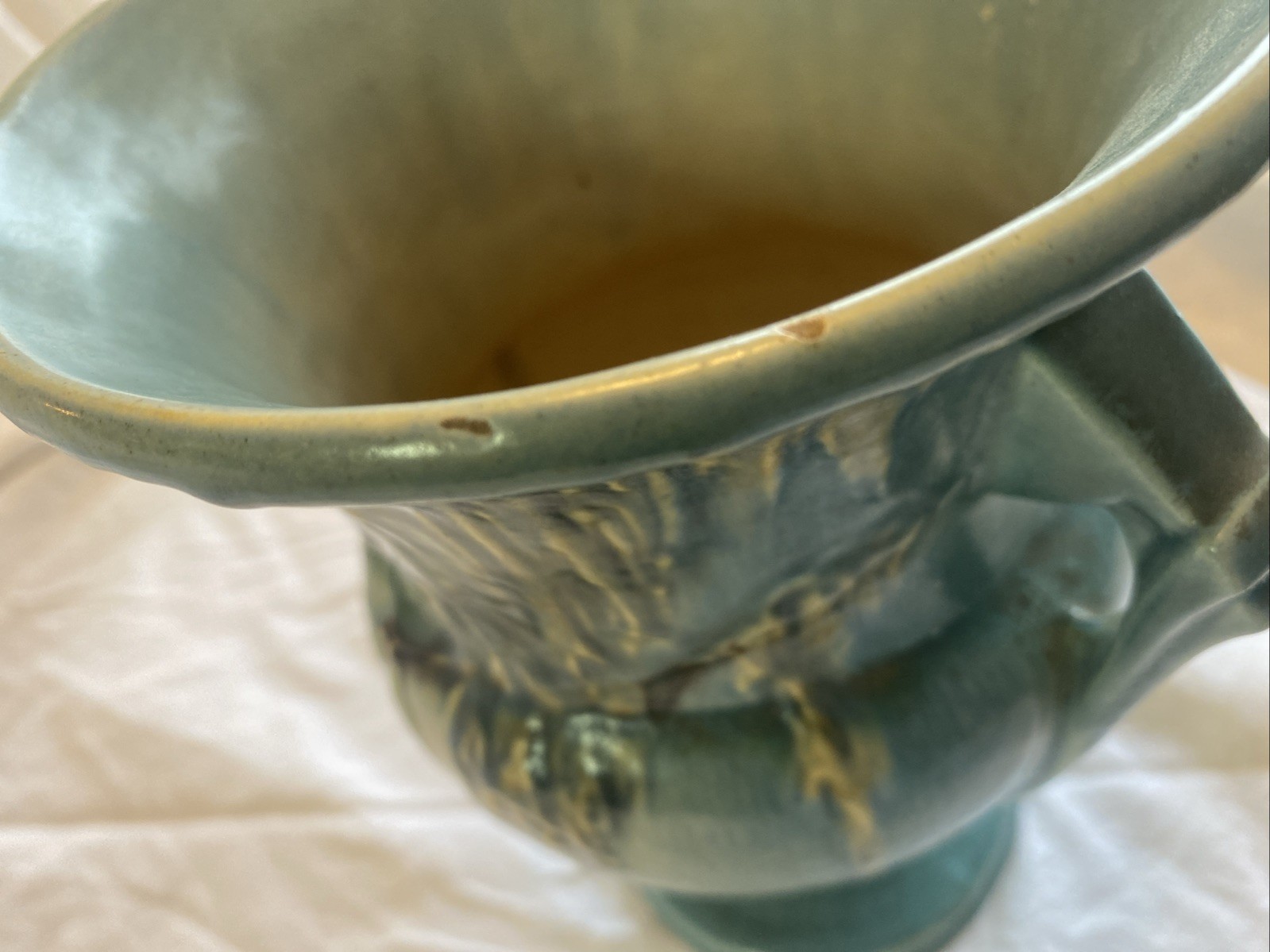 Roseville Turquoise Blue Green Moss 779-8 Double Handled Vase Urn 30’s Near Mint