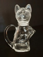 Pressed Glass Cat Pitcher Decanter Lid Clear Figural 8in Vintage Barware