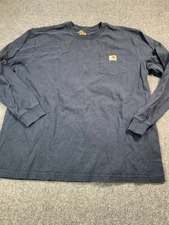 Carhartt Shirt Mens XL Blue Long Sleeve Crew Neck Logo Outdoor Casual