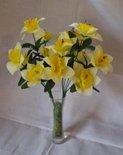 Artificial Daffodil Flowers Bouquet Bunch Plants 7 Head YELLOW Ivy Foliage Leaf