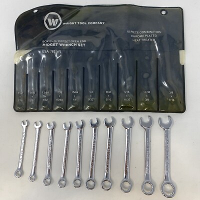 Wright Tool Company 10 Piece Combination Midget Wrench Set USA 787 WJ  *READ