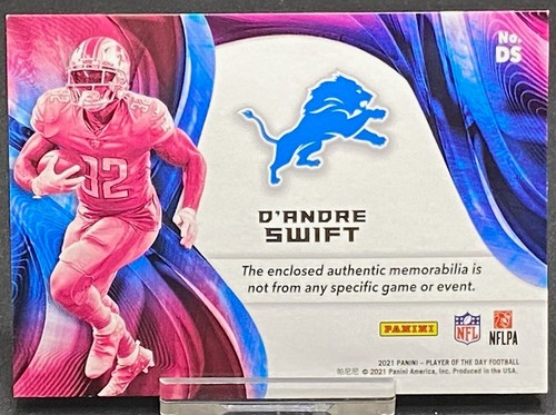 2021 PANINI PLAYER OF THE DAY PATCH D'ANDRE SWIFT LIONS SERIAL #ED 3/25 - Picture 2 of 2