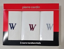 Pierre Cardin 100 Cotton Handkerchiefs 3 Monogrammed Letter W NEW IN BOX