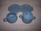 Vintage FIESTA WARE HLC Periwinkle Blue Cream,Lidded Sugar And Tray Set. Retired