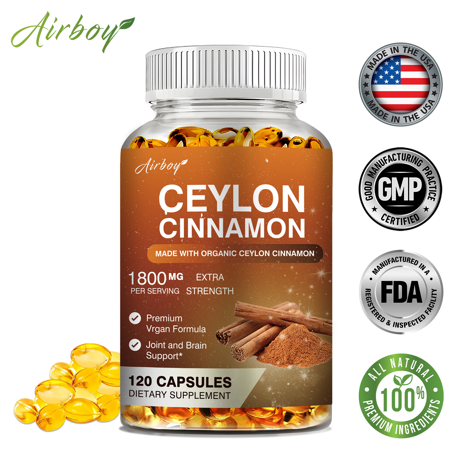 Ceylon Cinnamon Capsules - Healthy Cholesterol, Blood Sugar Support -Non GMO