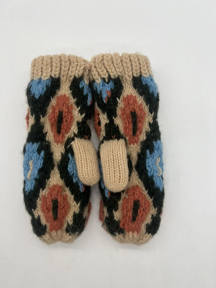Mitones de punto de lana hechos a mano - Patrón geométrico - Multicolor - Talla mediana Foto 2 de 4