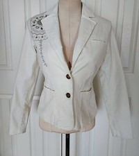Love Stitch Blazer Jacket Embroidered Buttoned Women Size S Ivory White