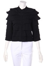 TERANI COUTURE Cardigan Wool-Blend Volants Frills 6 = D 38 black