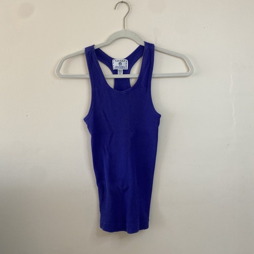 Vintage Blue Purple 100% Cotton Tank Top Rubbed Racer back 