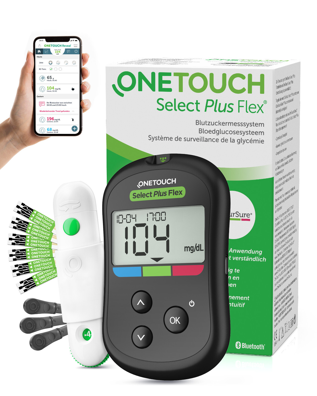 One Touch Select Plus BZ-Gerät mg/dl + 10-210 Teststreifen OVP v.med.Fachhändler
