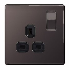 BG Nexus Black Nickel Screwless Flatplate Switches & Sockets Black Inserts 