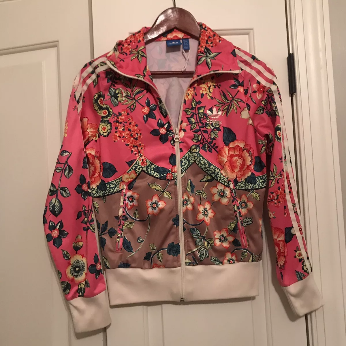Adidas pink cheap floral jacket