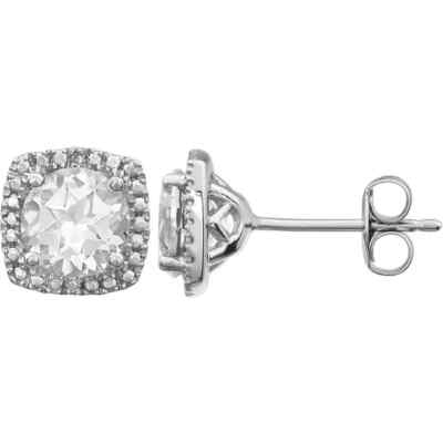 Ohrringe Sterlingsilber im Labor gezüchtet weißer Saphir & 0,015 ctw natürlicher Diamant