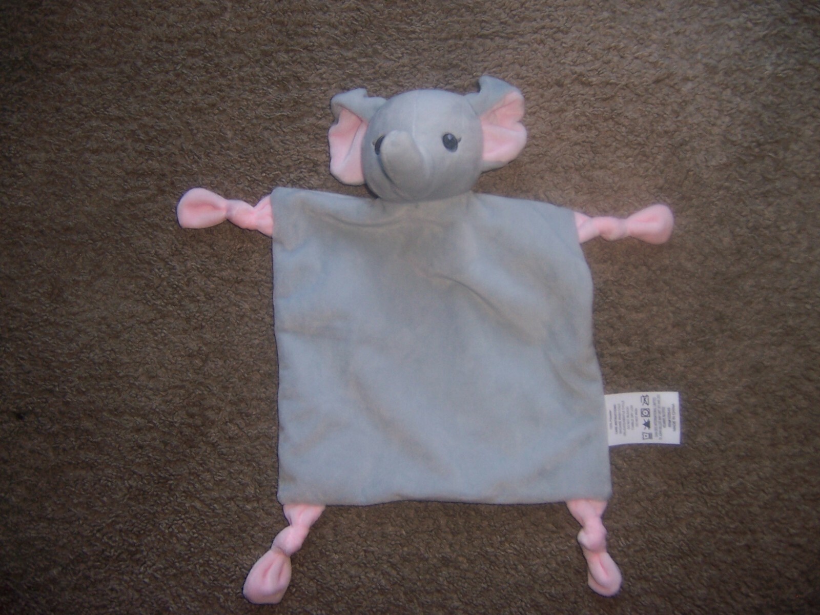 DANDEE DAN DEE PINK GRAY ELEPHANT SECURITY BLANKET LOVEY KNOT RATTLE TOY