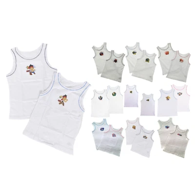 MIXED BRANDS Boys 2 Pack Vests Underwear Set Toddlers 100% Cotton Sleeveless Character Tops