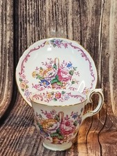 Crown Staffordshire Demitasse Tea Coffee Cup  Saucer Flower Basket Bone China