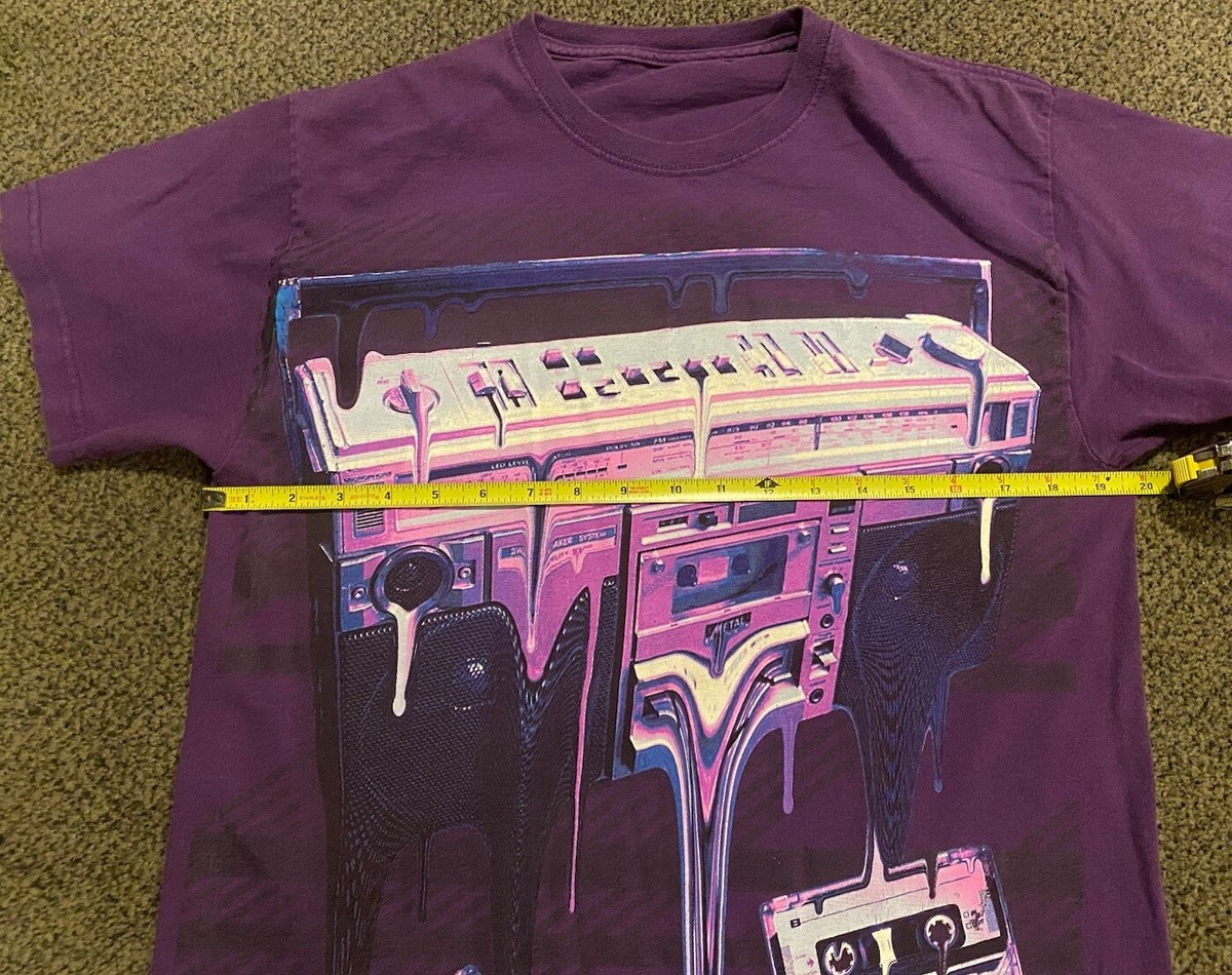 Vintage Y2k Purple Melting Boombox Cassette Tape Print T Shirt Hip