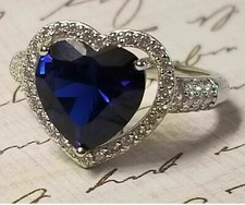 New Blue Heart Cut Cubic Zirconia Halo Anniversary Gift 925 Sterling Silver Ring