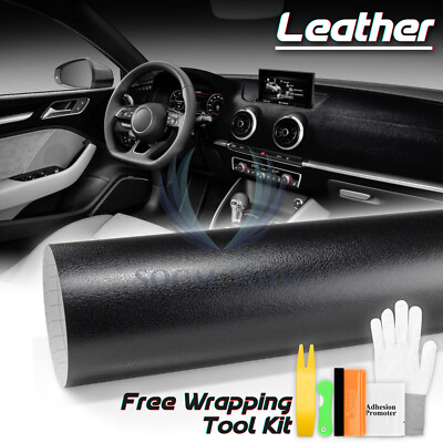 Leather Grain Black Furniture Cabinet Vinyl Car Wrap Sticker Decal Film Sheet