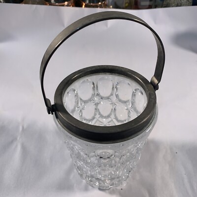 Vintage 1960s Silver Trim Diamond Point Lead Crystal Ice Bucket 5.5 Inch Barware