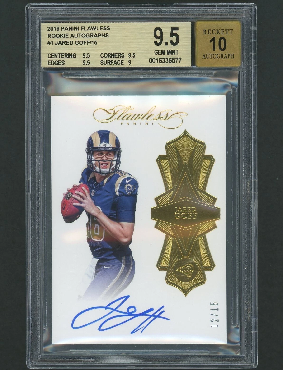 Jared Goff Panini Flawless Rookie Now and Then Signatures #RNJG Platinum 1/1