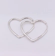 New Authentic PANDORA Asymmetrical Heart Hoop Earrings, Large #297822 w/ Pouch