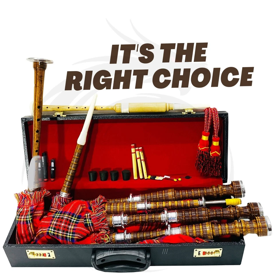 Premium Rosewood Highland Scottish Bagpipes Silver Mounts Royal Stewart Cover - Image 4 of 4