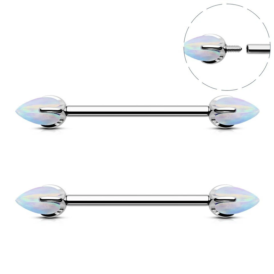 2PCS Nipple Rings G23 Titanium Opal 14G 16mm Straight Barbell Piercing Jewelry - Image 4 of 4