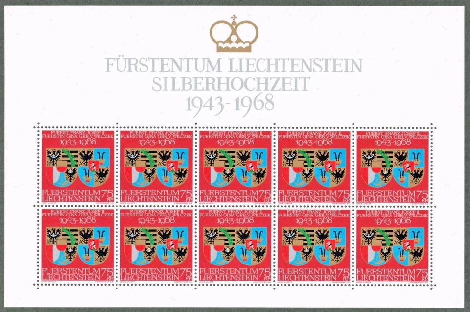LIECHTENSTEIN 1967-85 #424, #446 folha de 10, #816 Estado perfeito e cancelamentos especiais - Imagem 2 de 3