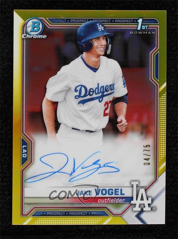2021 Bowman Chrome Prospects Yellow Refractor 4/75 Jake Vogel #CPA-JV Auto 0l44