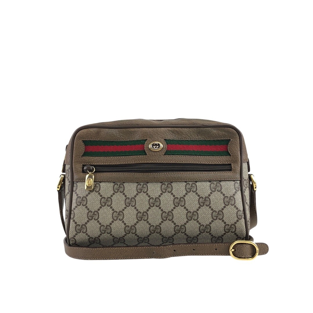 GUCCI Shelley GG Logo Brown Leather Shoulder Bag from Japan
