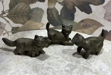 Vintage Set of 3 Solid Antiqued Brass Playing Cats Kittens Figures. 2”-3”.