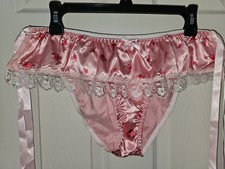 Vintage Girly Glossy Satin String Skirt Panties. Size Large