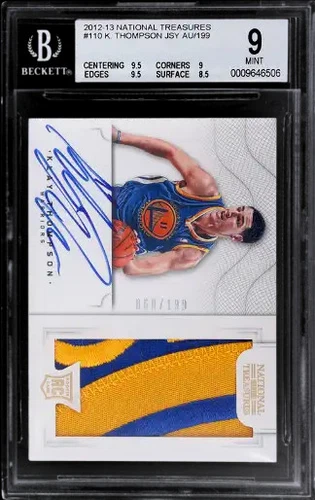 Panini National Treasures Klay Thompson #110 Jersey Auto BGS 9 Auto 10
