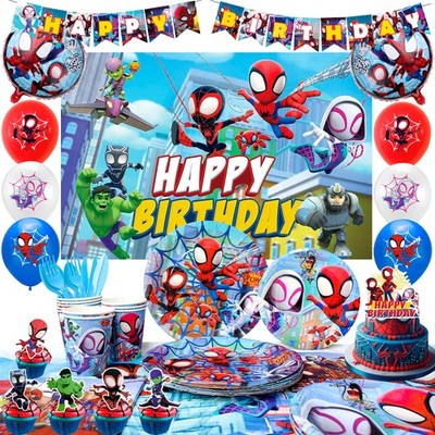 114 Pcs Spider Man and Friends Birthday Party Decoration Cake Toppers Balloons 