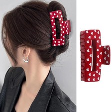 Red Square Heart Hair Claw Clips Acrylic Large Barrette Valentine Decor 1 PC