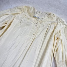 Eve Stillman Couture Ivory Satin Lace Trim Nightgown Long Sleeve Ruffle L1287