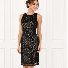 NWT Lauren Ralph Lauren Palm Pattern Sequin Sheath Black Dress