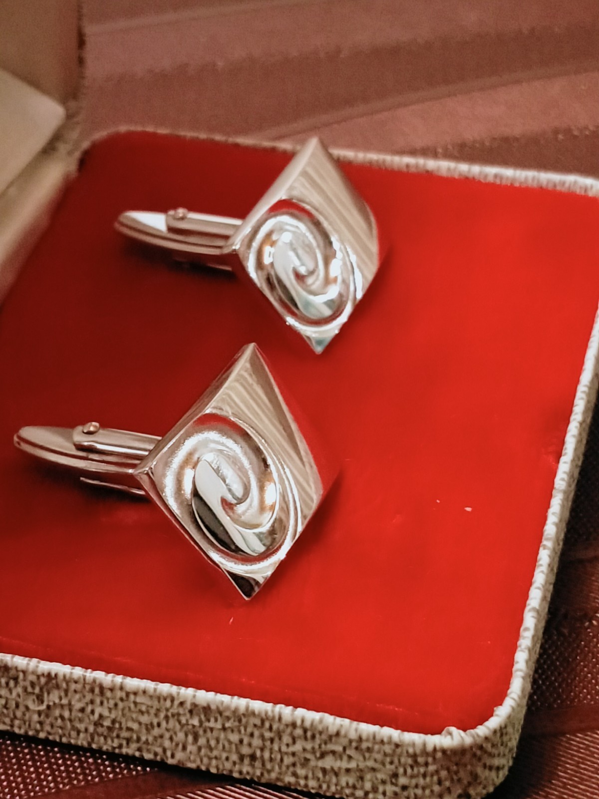 Solid Silver Modern Rectangular Cufflinks Spiral … - image 2