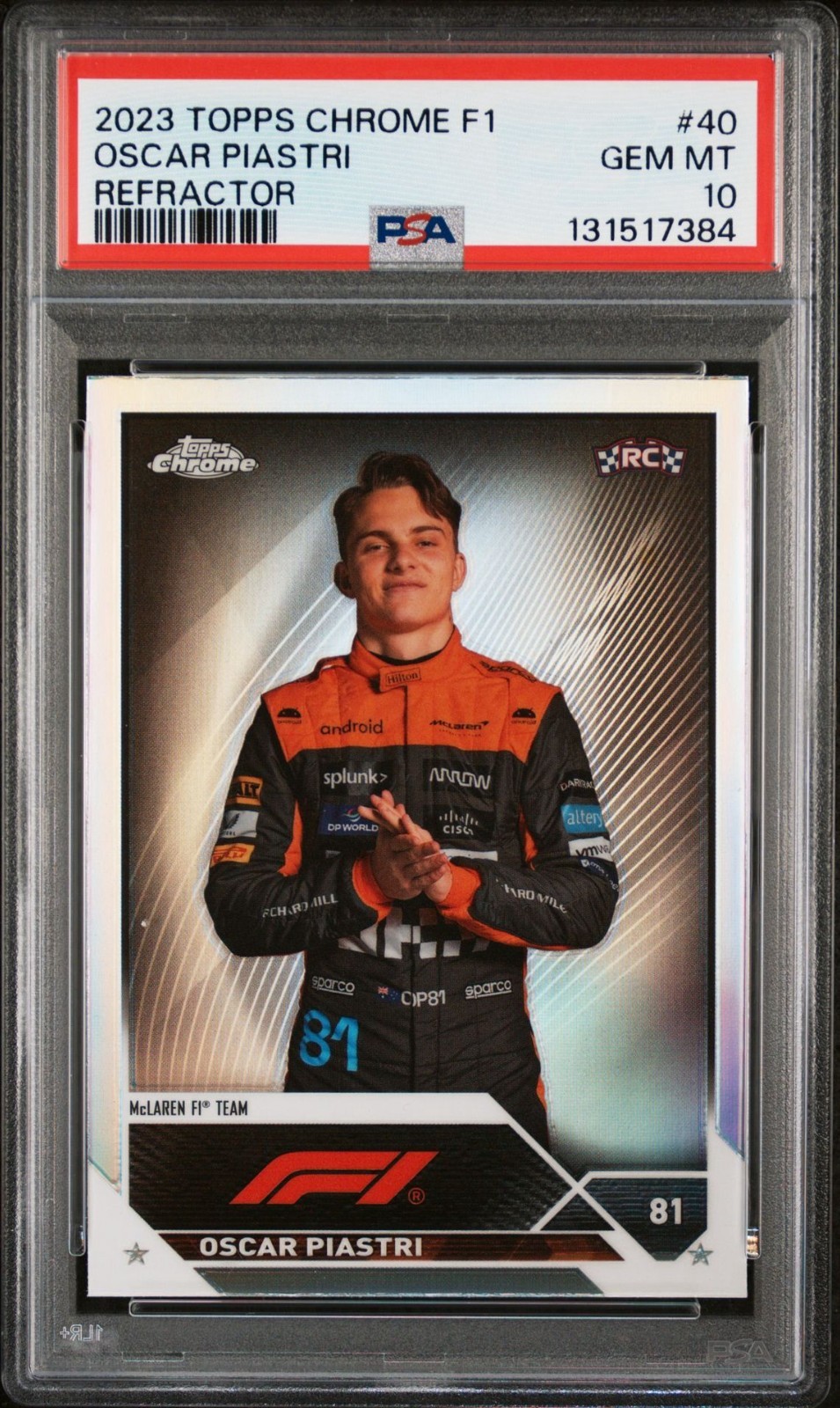 2023 Topps Chrome Formula 1 F1 Refractor Oscar Piastri ROOKIE #40 PSA 10 GEM