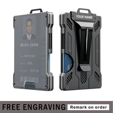 Minimalist Wallet for Men- Slim Aluminum Metal Money Clip Wallet with Clear ID