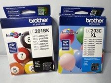 New Genuine Brother LC203C XL Innobella Ink CYAN 07/2026  LC201BK Black 03/2025